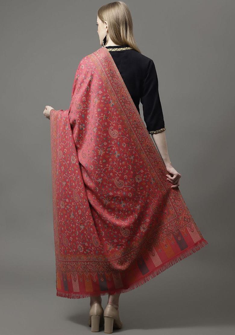 Rose Floral Woolen Shawls - Indya