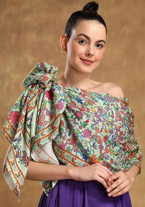 Green Floral Woolen Shawls