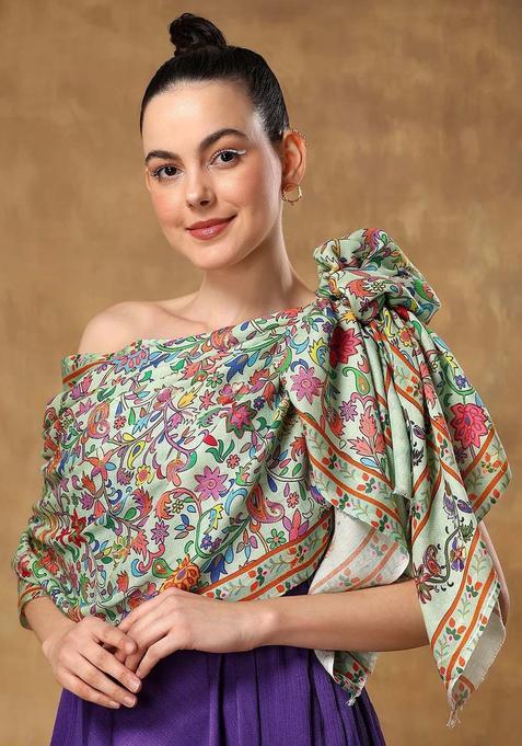 Green Printed Woolen Shawls