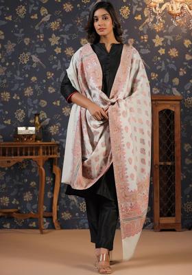 White Floral Woolen Shawls