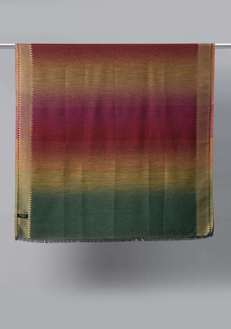 Magenta Striped Woolen Shawls - Indya