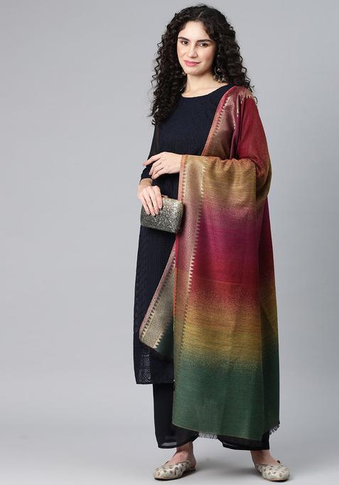 Magenta Striped Woolen Shawls