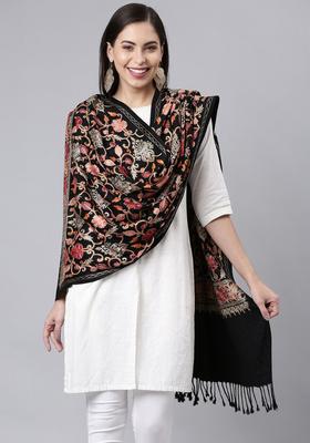 Black Floral Woolen Shawls