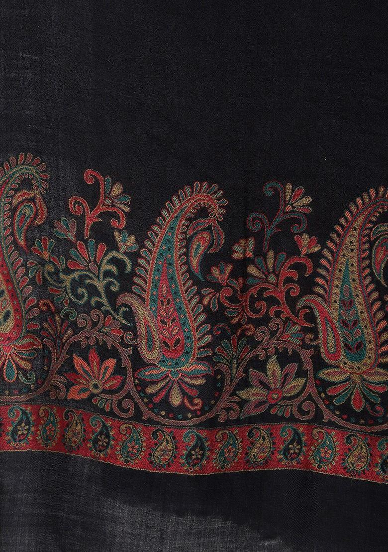 Black Paisley Woolen Shawls - Indya