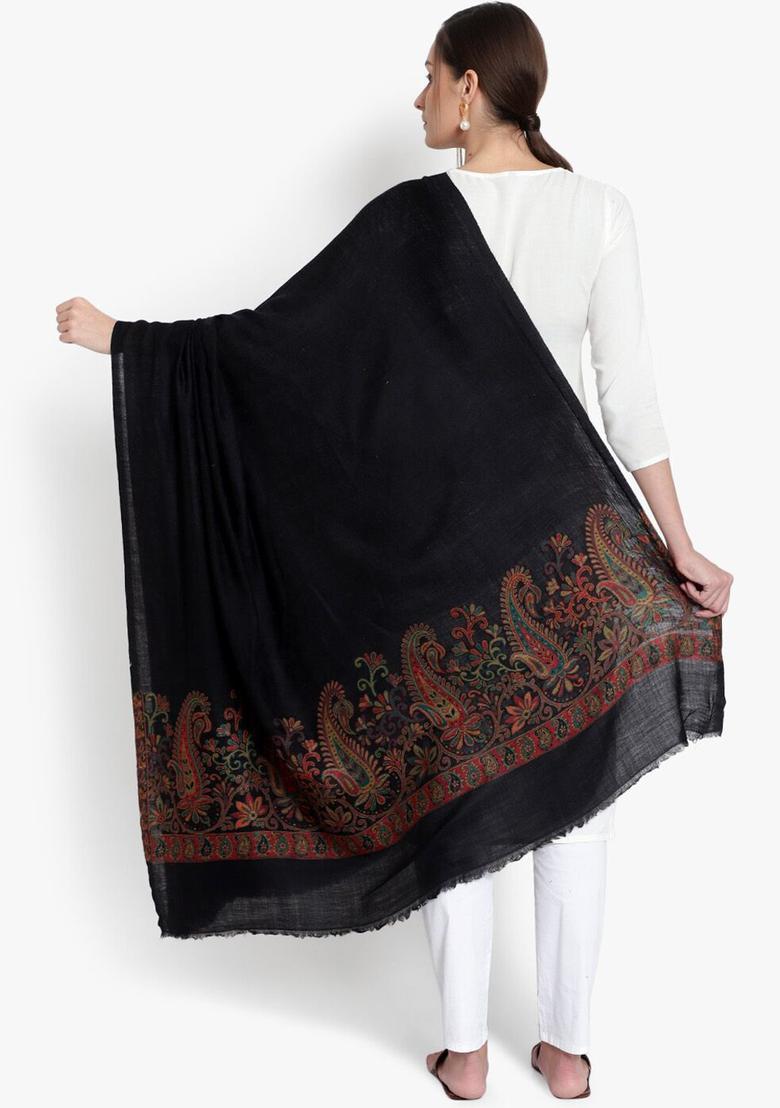 Black Paisley Woolen Shawls - Indya