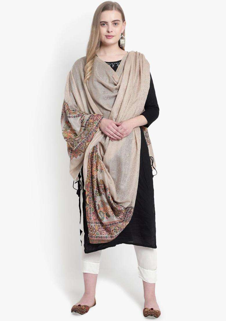 Beige Paisley Woolen Shawls - Indya