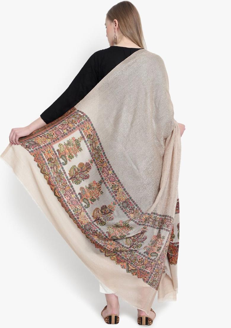 Beige Paisley Woolen Shawls - Indya
