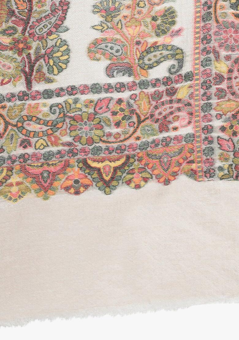 Beige Paisley Woolen Shawls - Indya