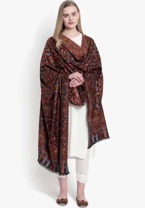 Black Floral Woolen Shawls