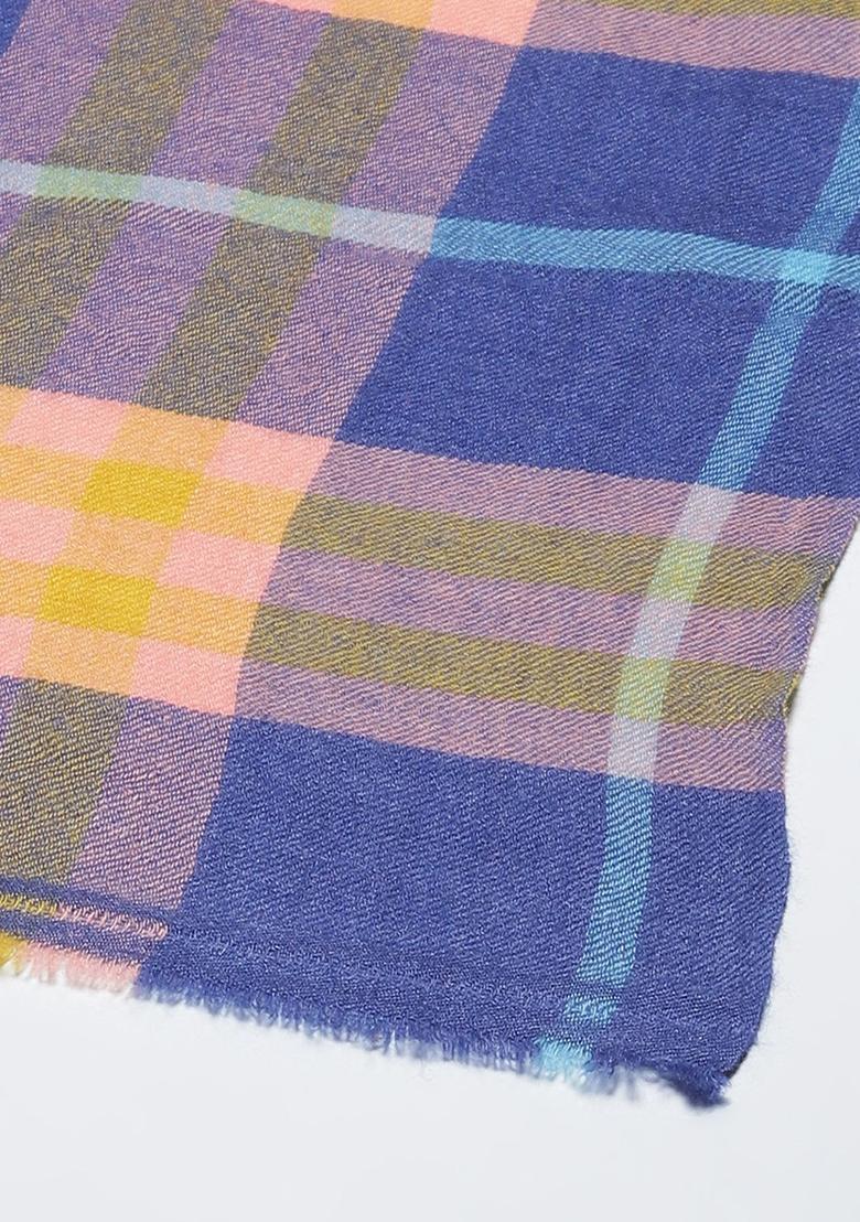 Blue Checked Woolen Shawls - Indya