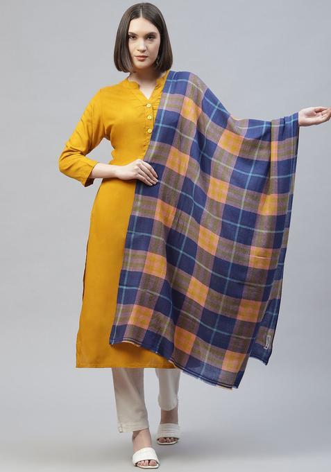 Blue Checked Woolen Shawls