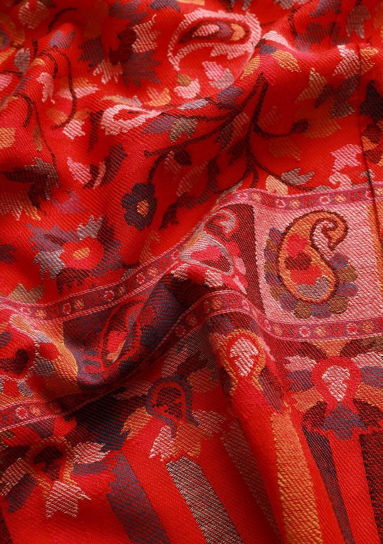 Red Floral Woolen Shawls - Indya
