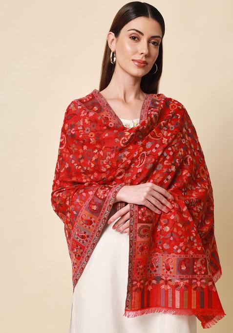 Red Floral Woolen Shawls