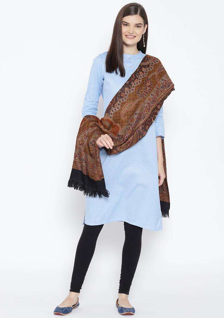 Brown Paisley Woolen Shawls - Indya