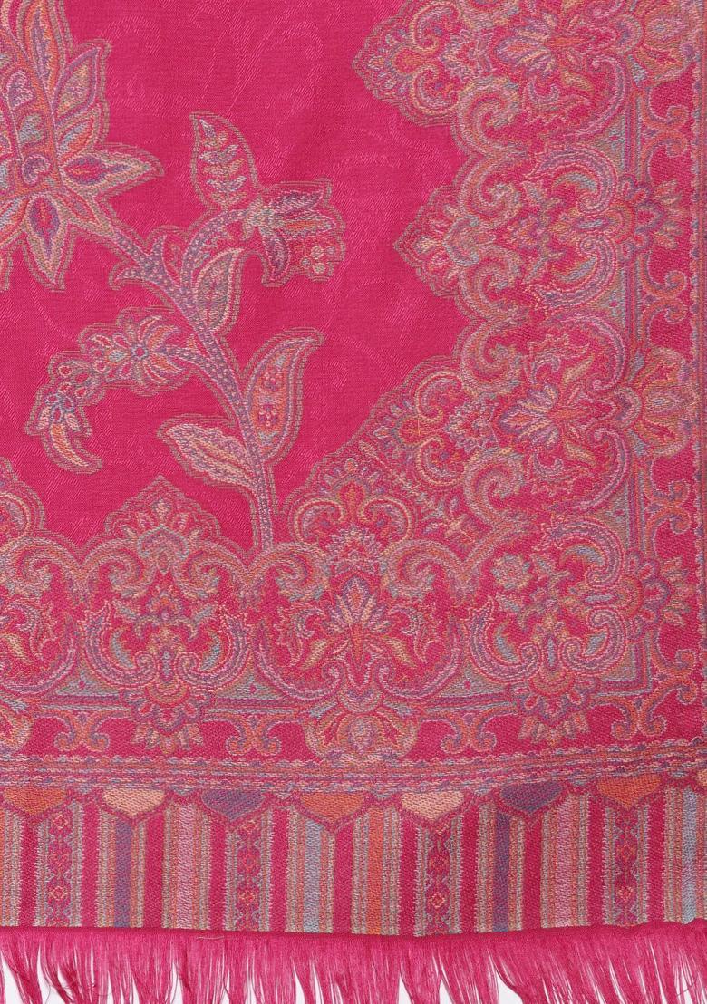 Pink Woven Design Woolen Shawls - Indya