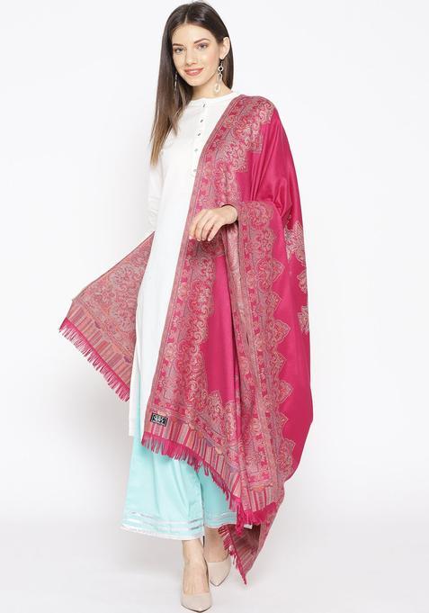 Pink Woven Design Woolen Shawls