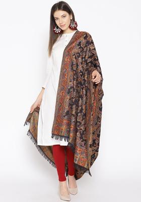 Black Woven Design Woolen Shawls