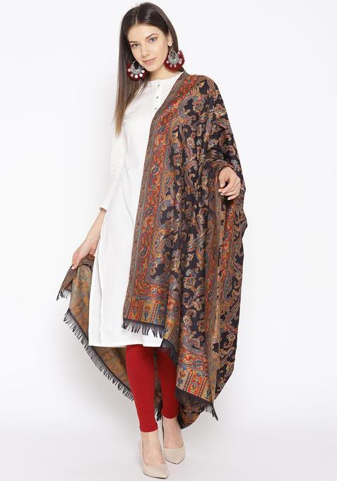 Black Woven Design Woolen Shawls