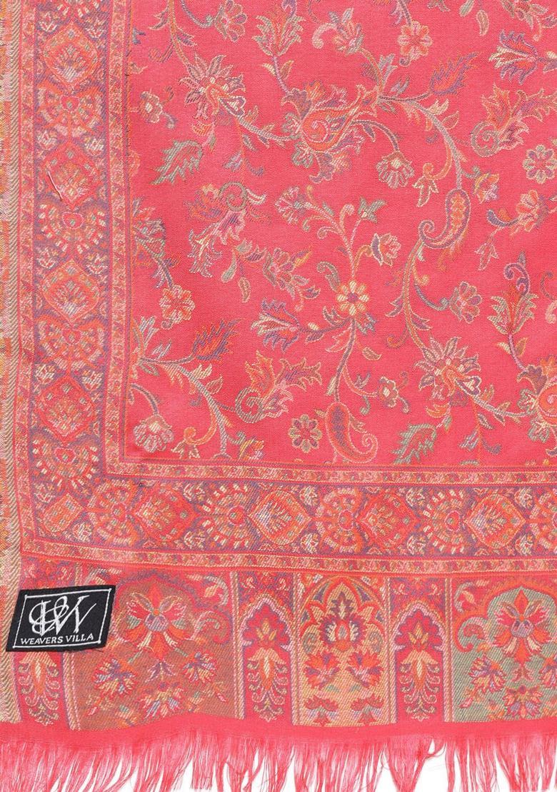 Pink Woven Design Woolen Shawls - Indya