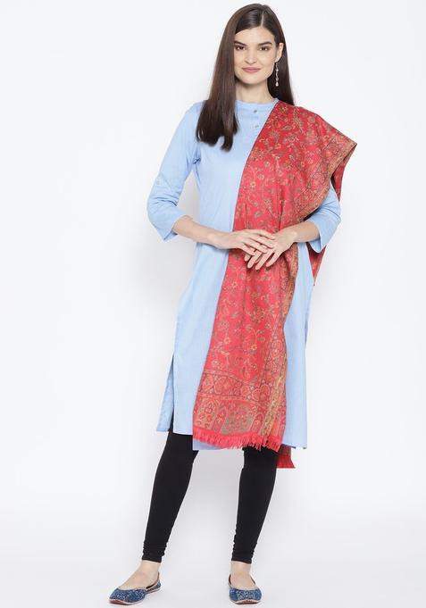 Pink Woven Design Woolen Shawls