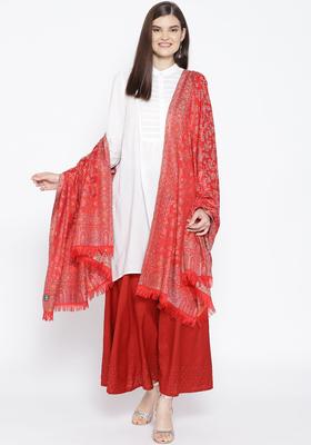 Red Woven Design Woolen Shawls