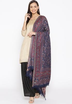 Navy Blue Woven Design Woolen Shawls