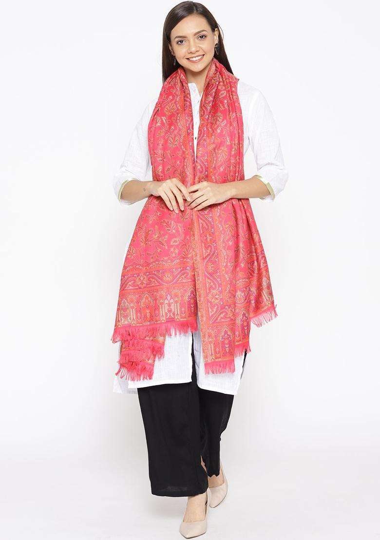 Pink Paisley Woolen Shawls - Indya