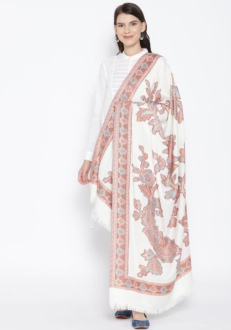 Off White Floral Woolen Shawls