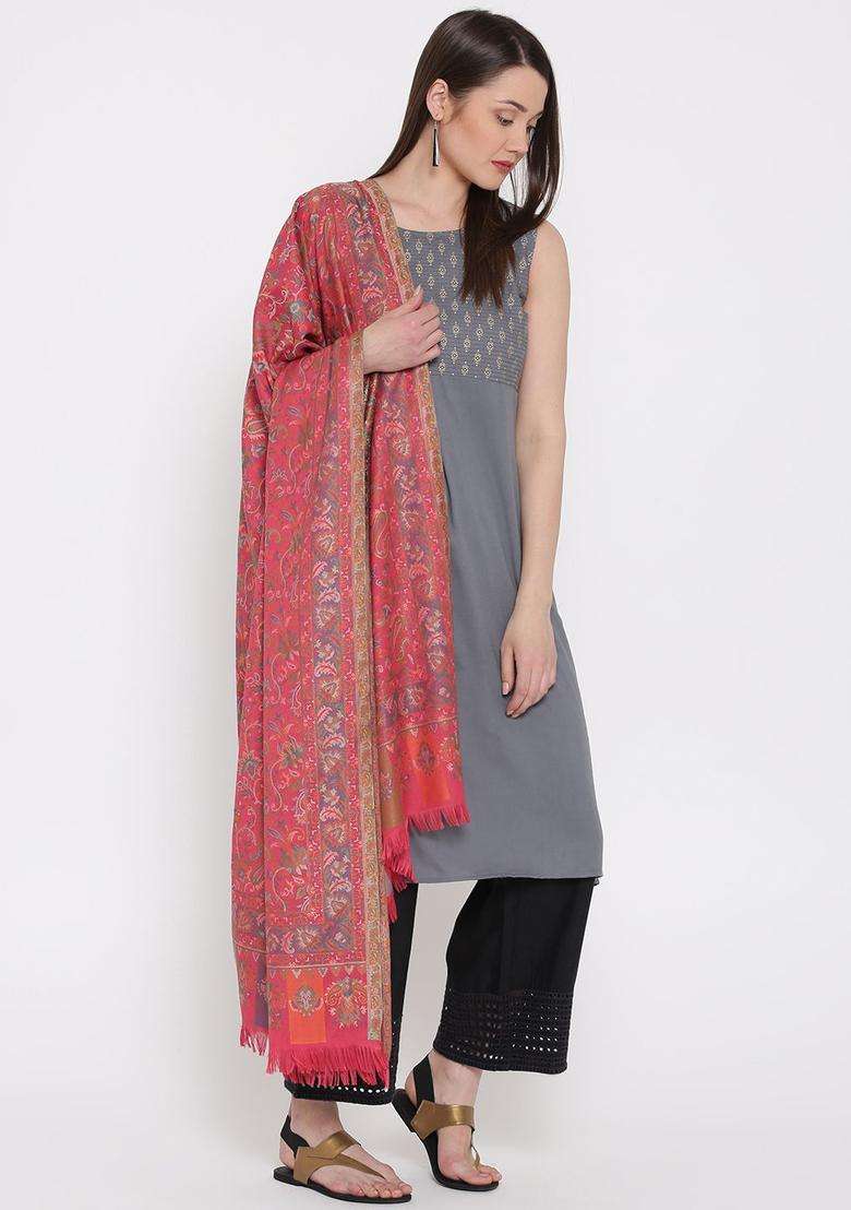 Pink Paisley Woolen Shawls - Indya