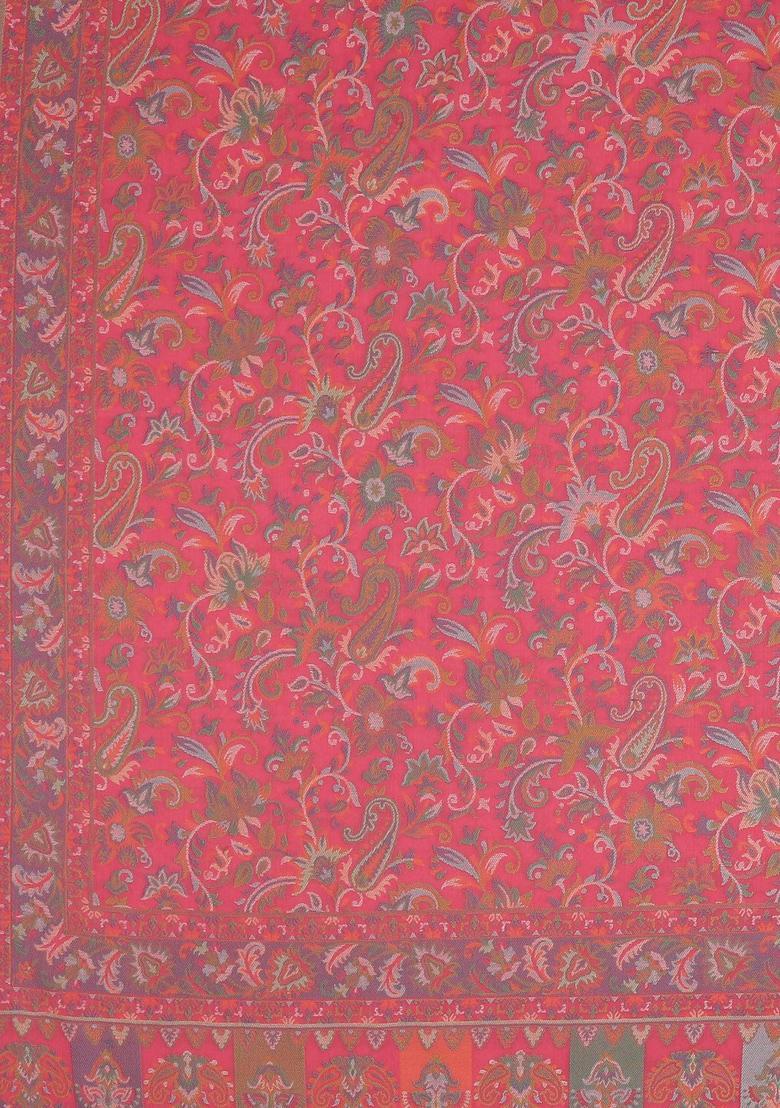 Pink Paisley Woolen Shawls - Indya