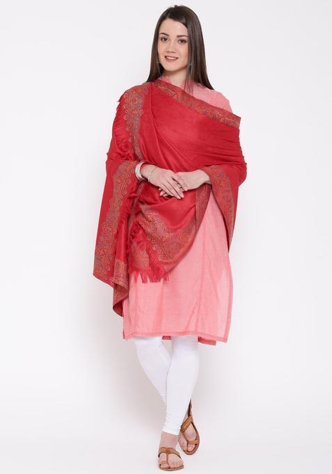 Red Floral Woolen Shawls