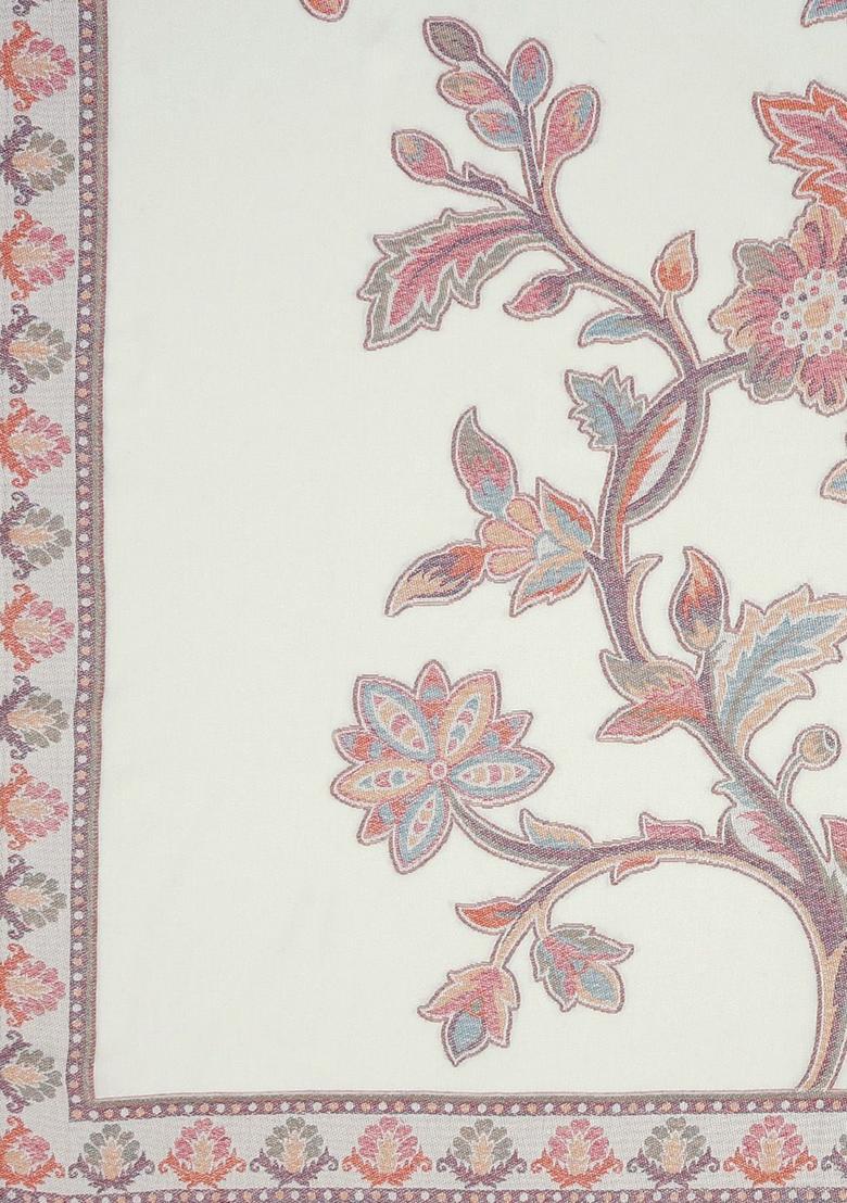 Off White Floral Woolen Shawls - Indya
