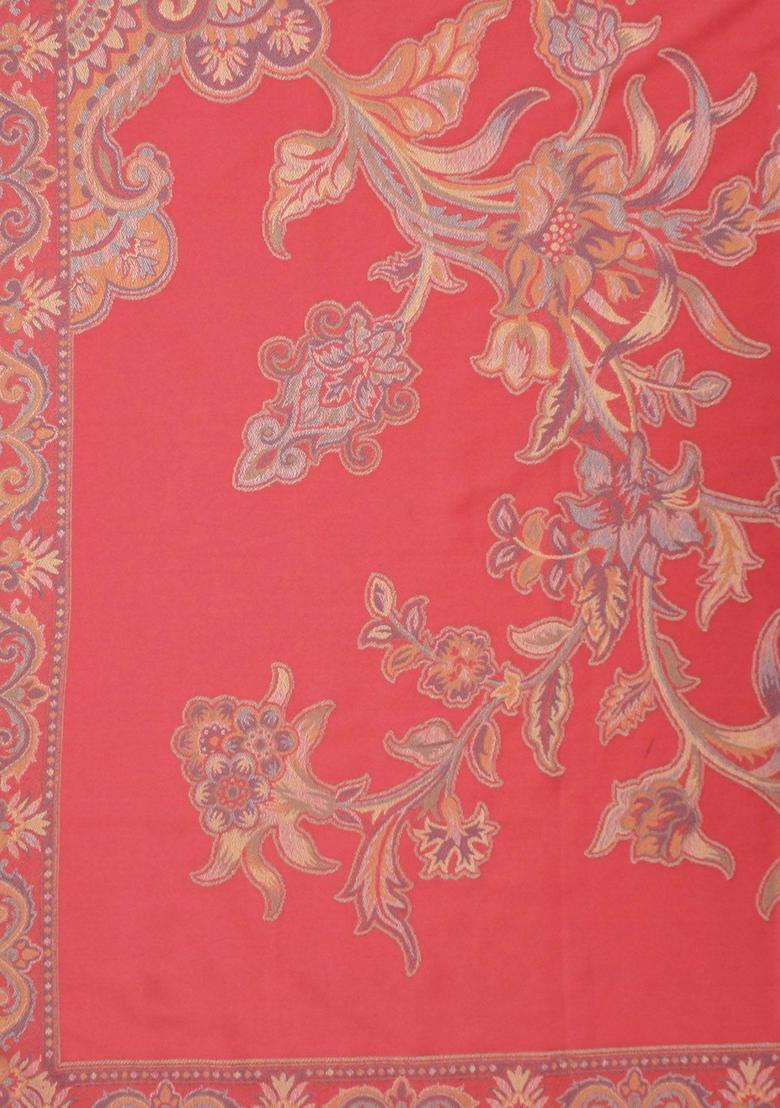 Pink Floral Woolen Shawls - Indya