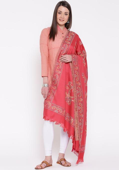 Pink Floral Woolen Shawls