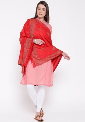 Red Woven Design Woolen Shawls