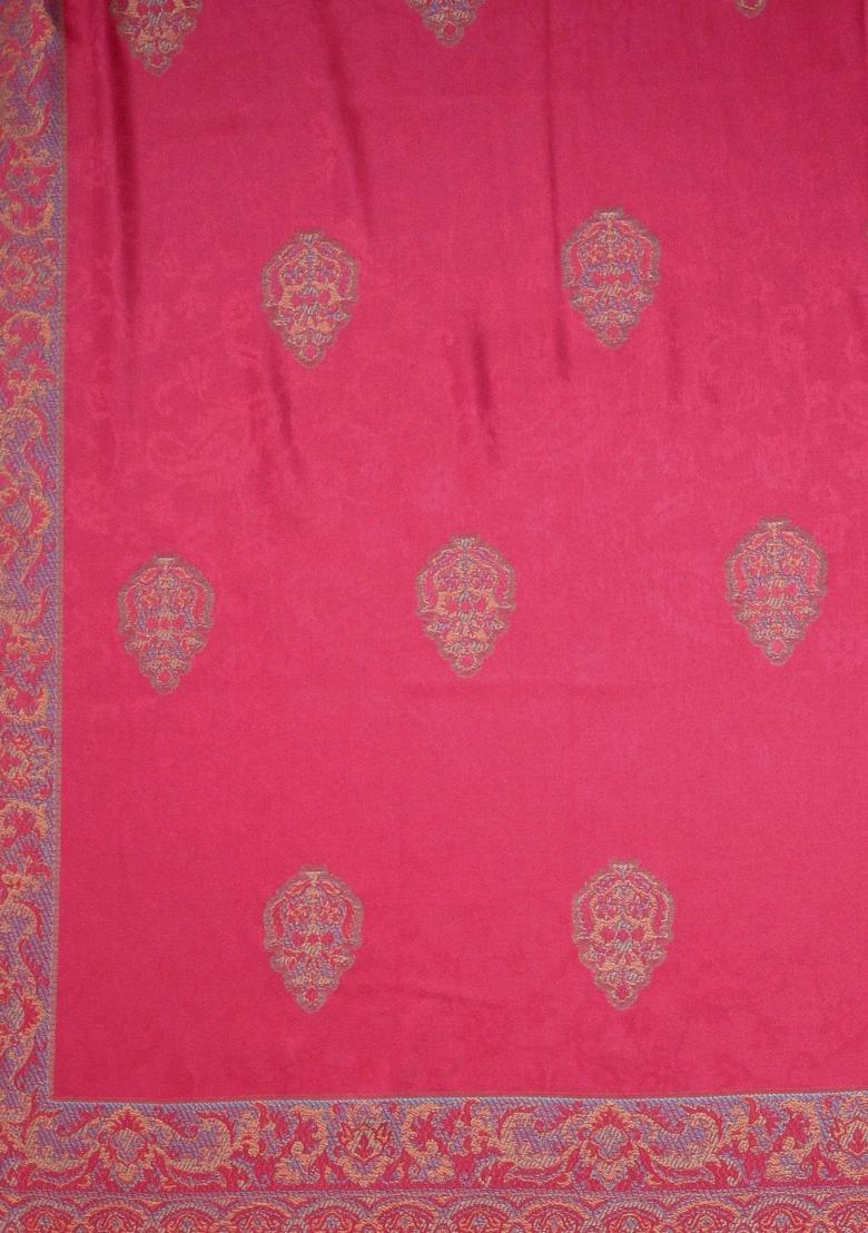 Magenta Woven Design Woolen Shawls - Indya