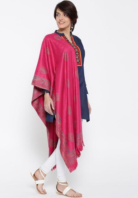 Magenta Woven Design Woolen Shawls