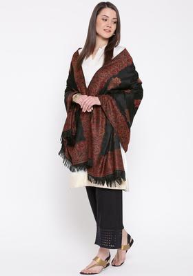 Black Woven Design Woolen Shawls