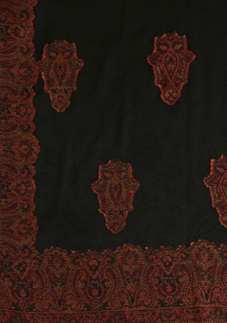 Black Woven Design Woolen Shawls - Indya