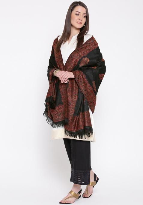 Black Woven Design Woolen Shawls