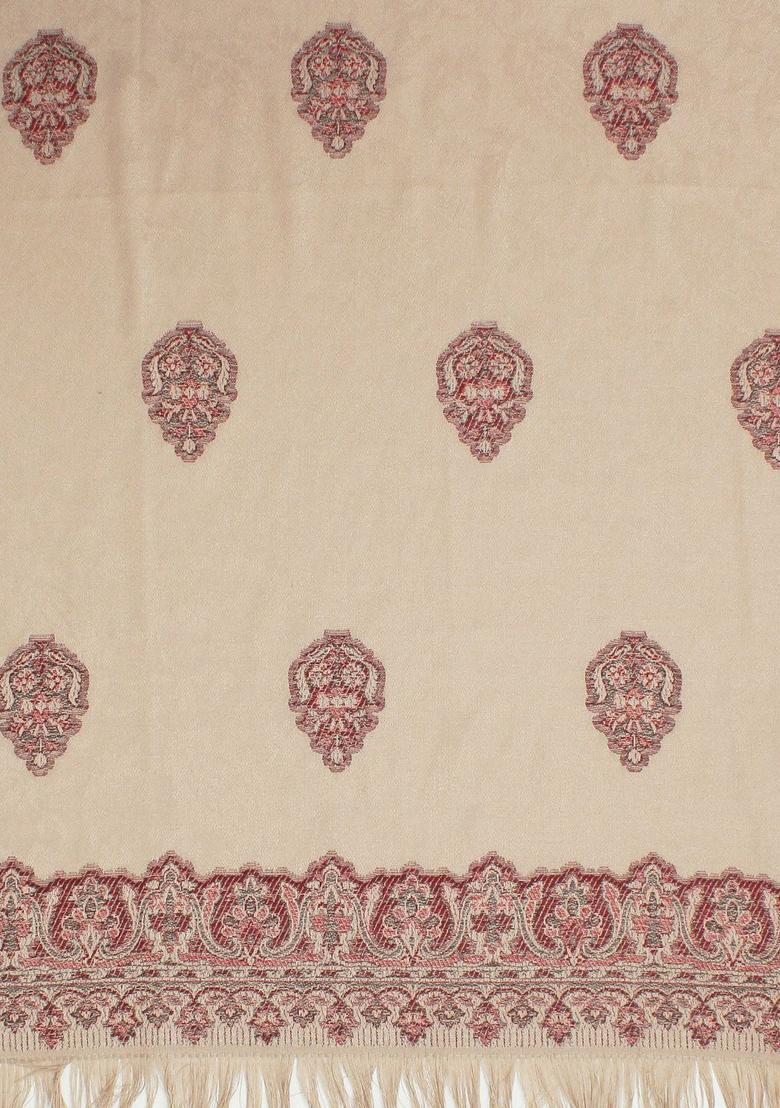 Beige Woven Design Woolen Shawls - Indya
