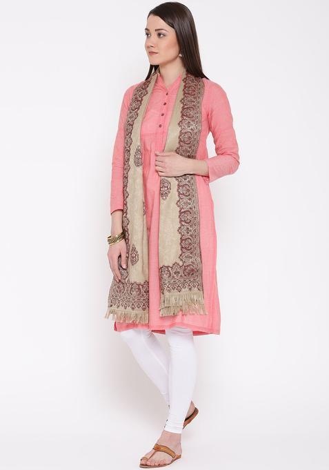 Beige Woven Design Woolen Shawls