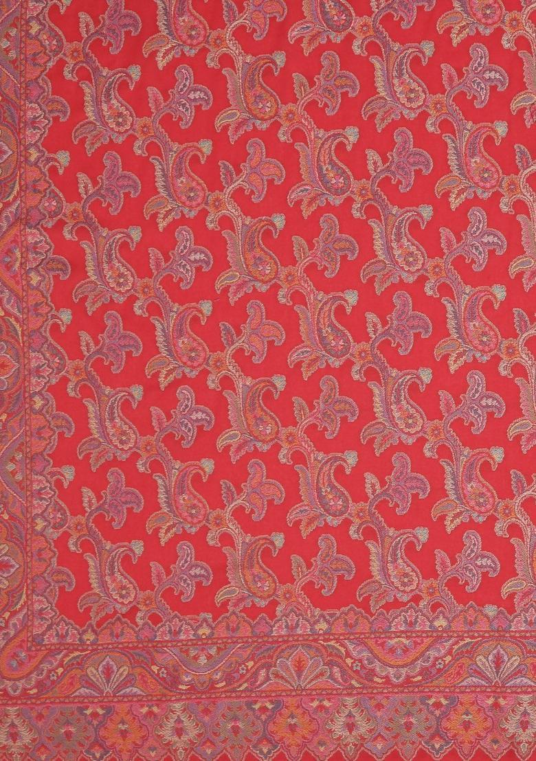 Red Paisley Woolen Shawls - Indya