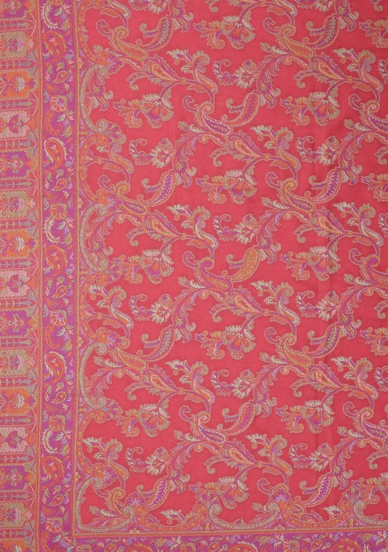 Coral Floral Woolen Shawls - Indya