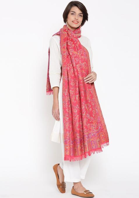 Coral Floral Woolen Shawls