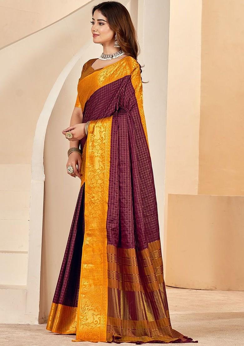 Maroon Embroidered Blended Saree Set - Indya