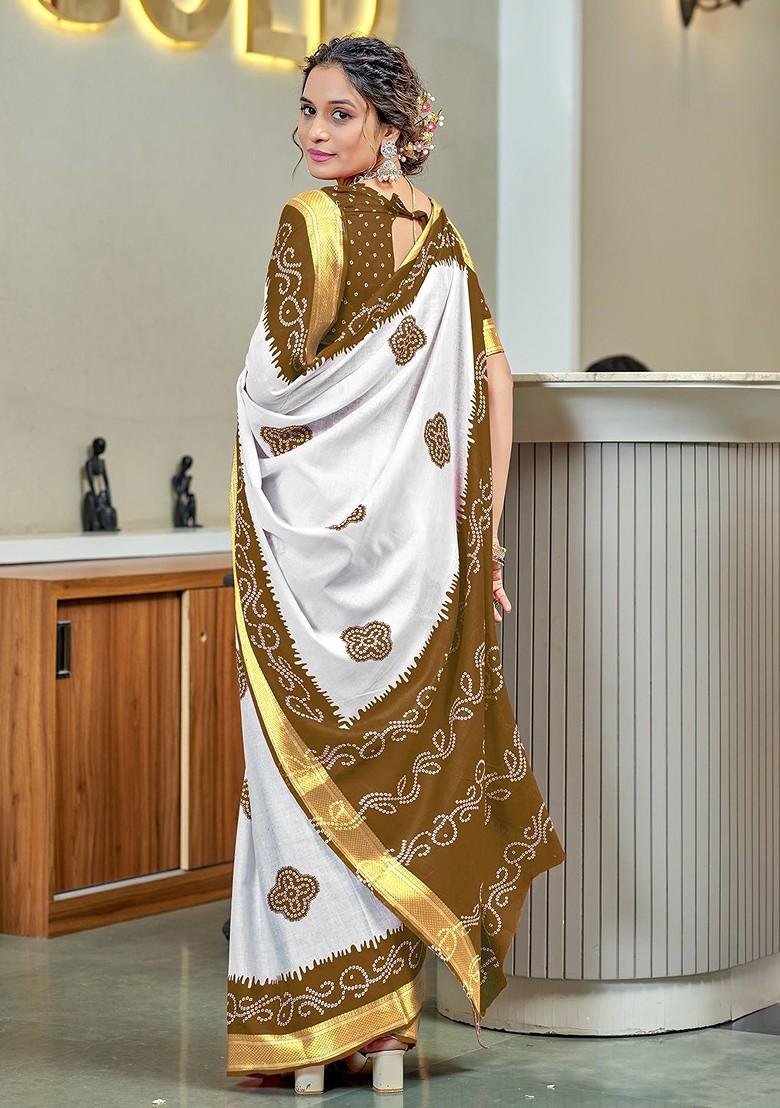 Olive Embroidered Blended Saree Set - Indya