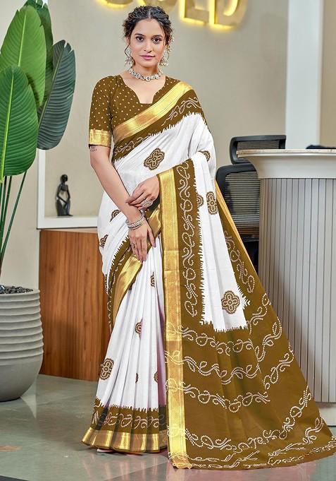 Olive Embroidered Blended Saree Set