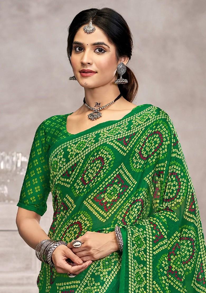 Green Embroidered Blended Saree Set