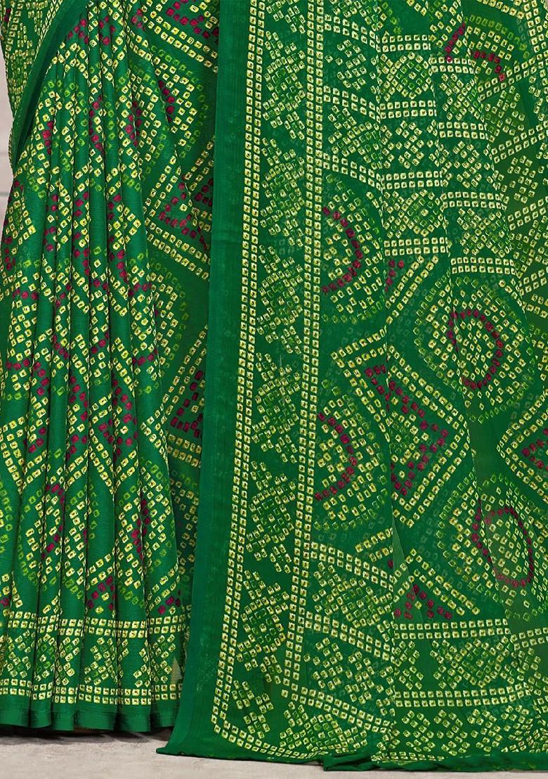 Green Embroidered Blended Saree Set